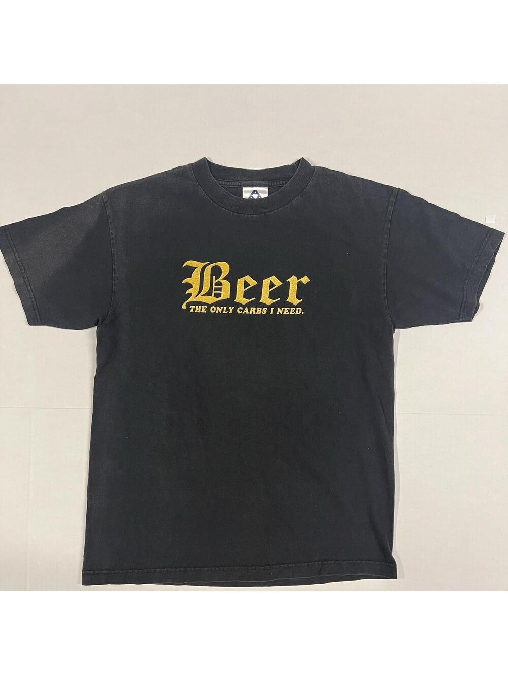 Beer The Only Carb I Need Funny T Shirt Sz M Slim Fits S Vintage Y2K DISTRESSED